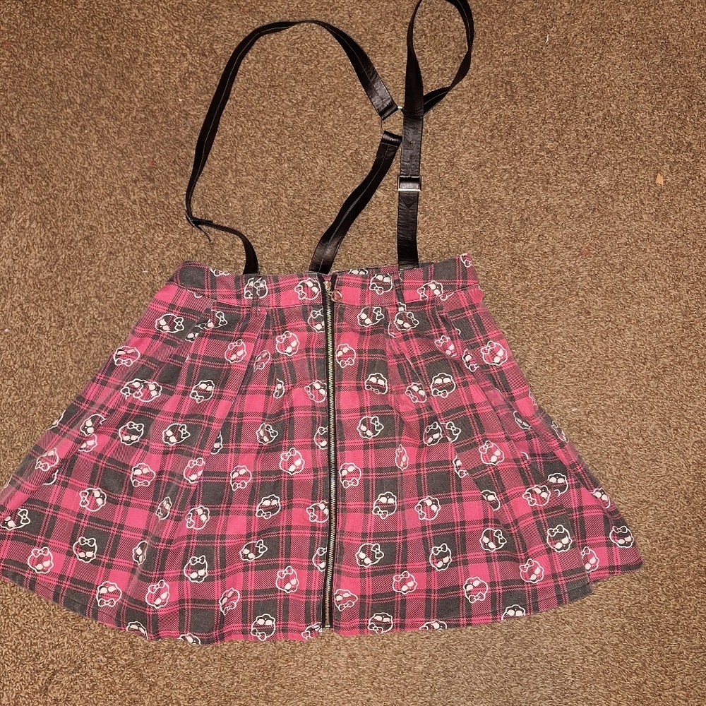 Womens Monster High Pink and Black Plaid Skirt with Suspenders Large